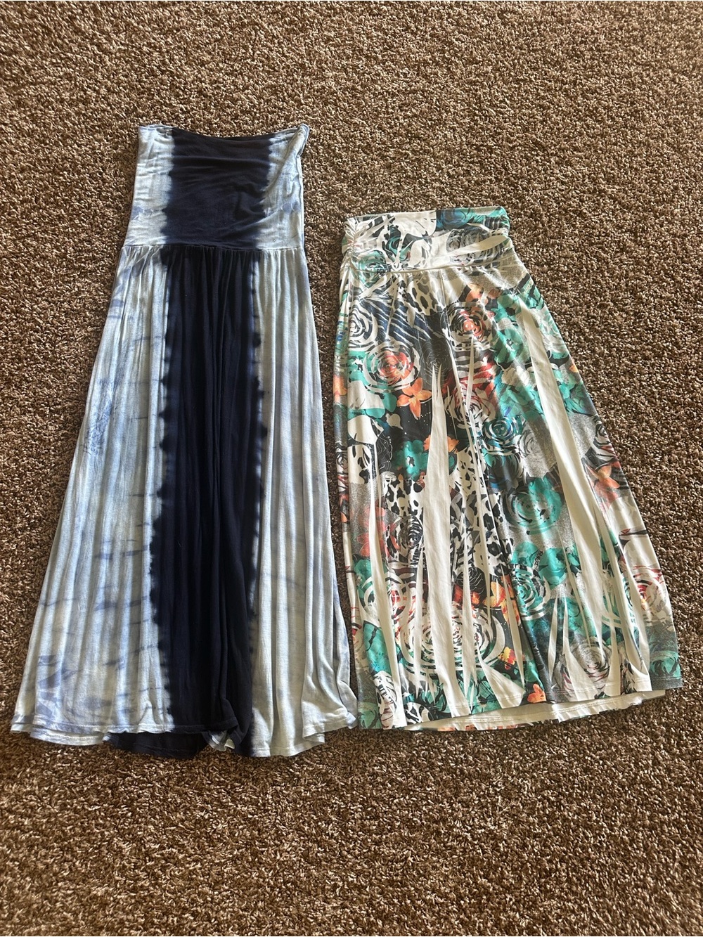 Raviya Duo Maxi Skirts — Navy Ombre & Cream Floral Teal Accents